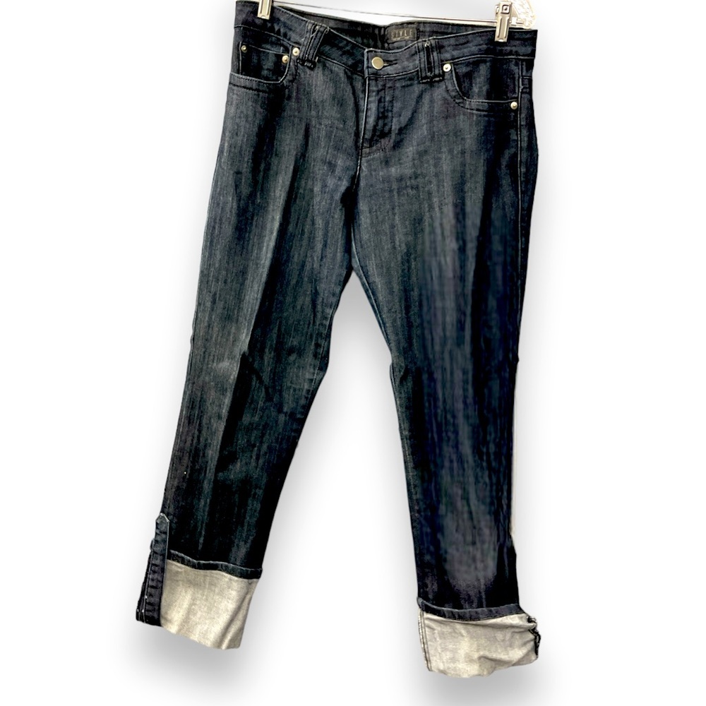 Style Cuff Button Leg Blue Jeans (Sz 10)